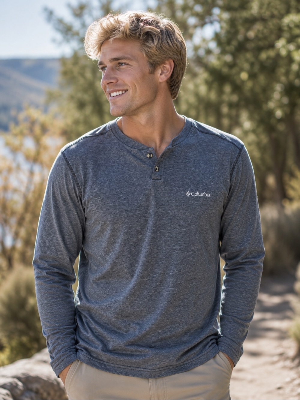Columbia Men’s Long-Sleeve Heather Charcoal Henley